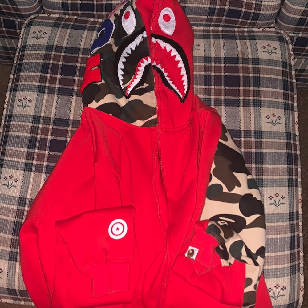 Red bape shark hoodie